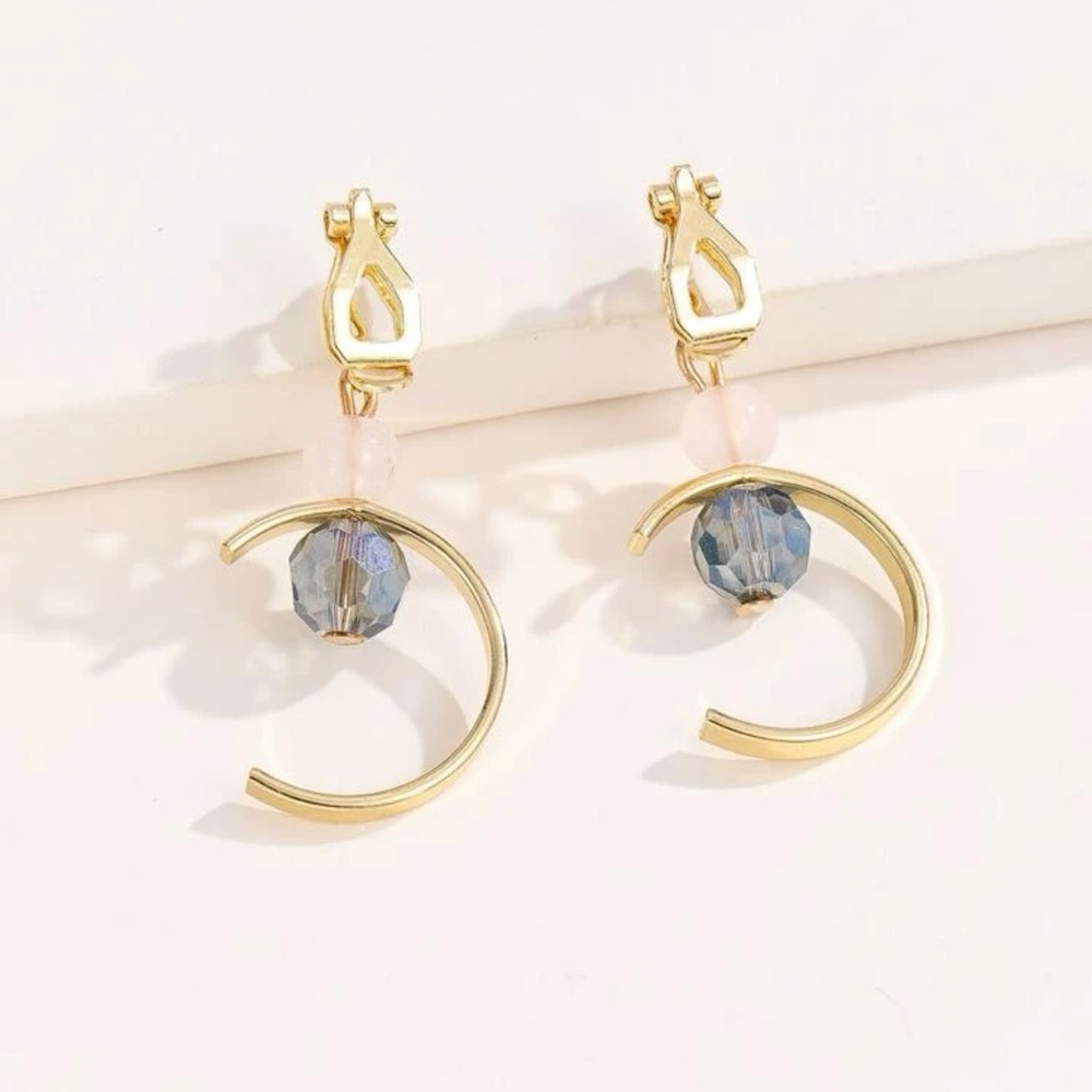 ⭐️ Awesome Pierce-less Metallic Crescent Moon Beaded Tassel Earrings ⭐️